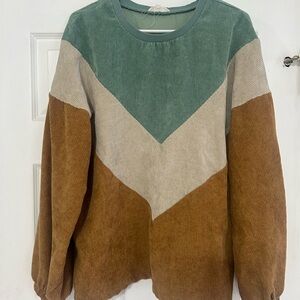 Entro Corduroy Chevron Sweatshirt - Green, Cream, Brown